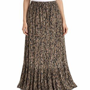 Tan Jay Women’s M Midi Skirt Flowy Lined Pull-On Elastic Waist Abstract Print